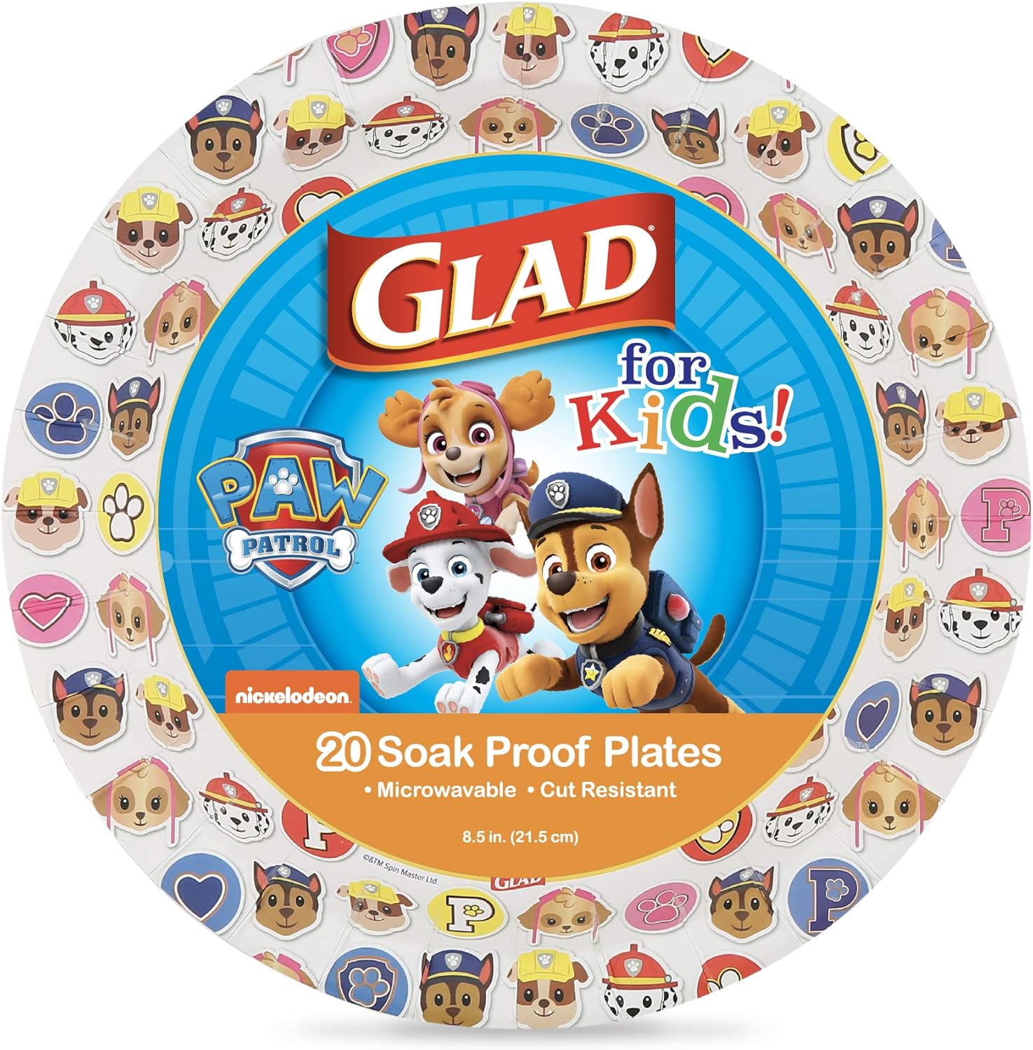 Glad for Kids Paw Patrol paper plates front view 20 count pack