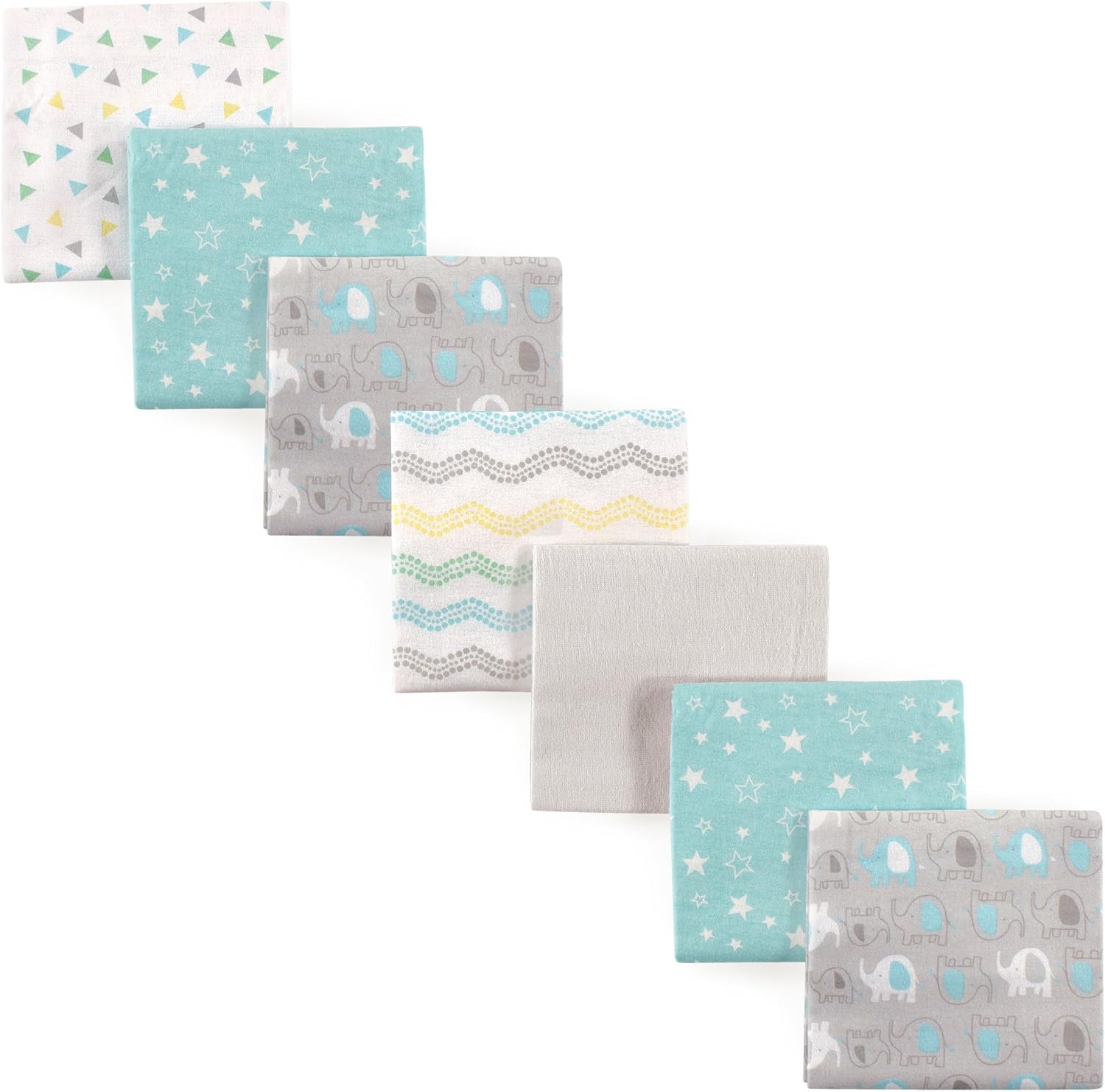 Luvable Friends baby cotton flannel receiving blankets Basic Elephant 7-pack front view