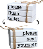 LIVDUCOT Farmhouse Mini Bathroom Sign front view of wooden book stack