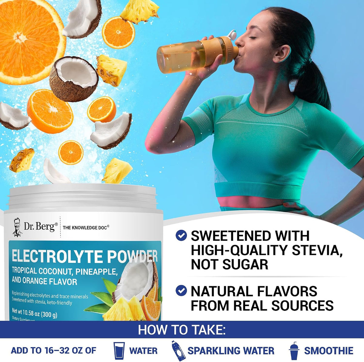 High potassium sugar free rehydration drink mix for muscle cramp relief.