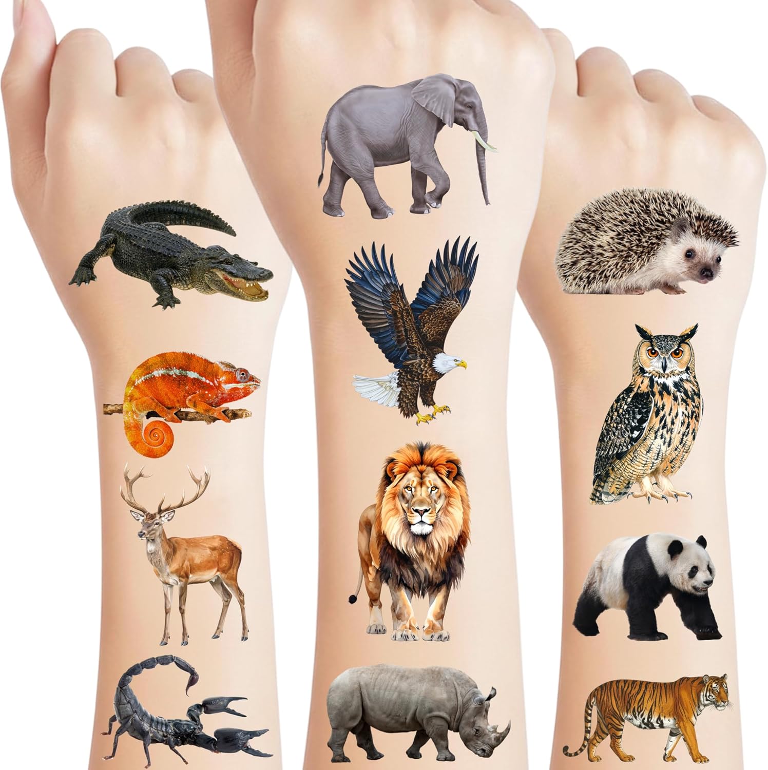 Backtopeia realistic wildlife jungle animal temporary tattoos front package view