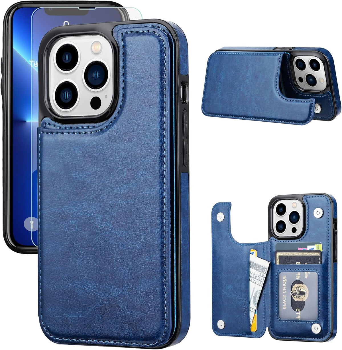 Wallet Case Compatible with iPhone 13 pro 6.1",Slim Protective case with Card Holder,Premium PU Leather Kickstand Card Slots Case with Double Magnetic Clasp for iPhone13pro(6.1")-Rose Red - Image 11