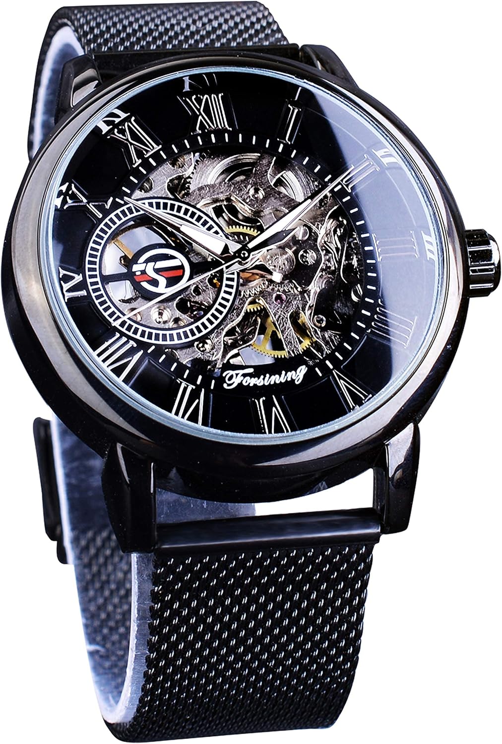 Forsining men skeleton mechanical watch front view