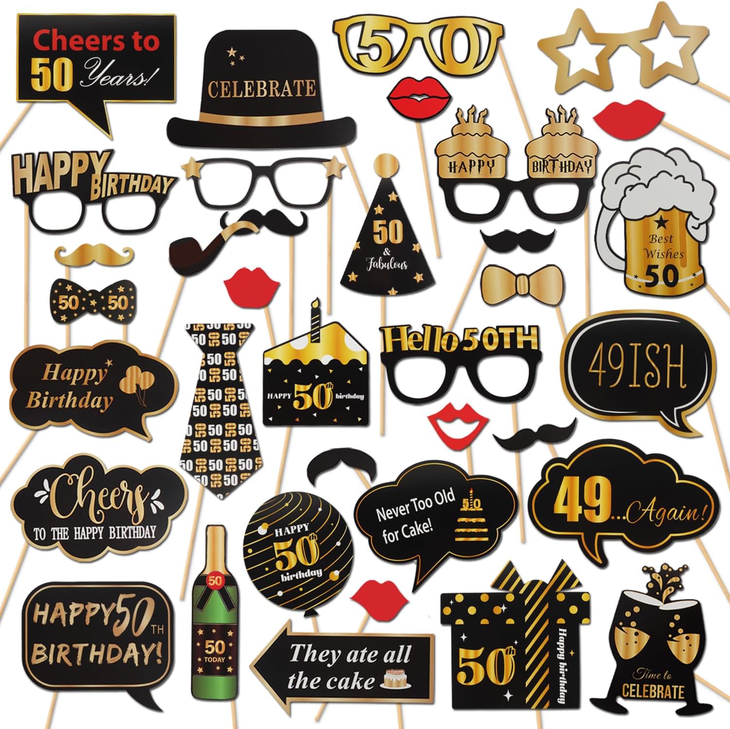 Lingteer 50th birthday photo booth props set front view