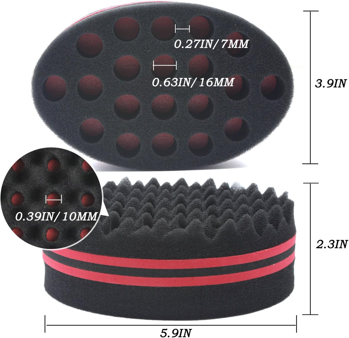 Air and Tree afro curl sponge showing 7mm and 16mm diameters