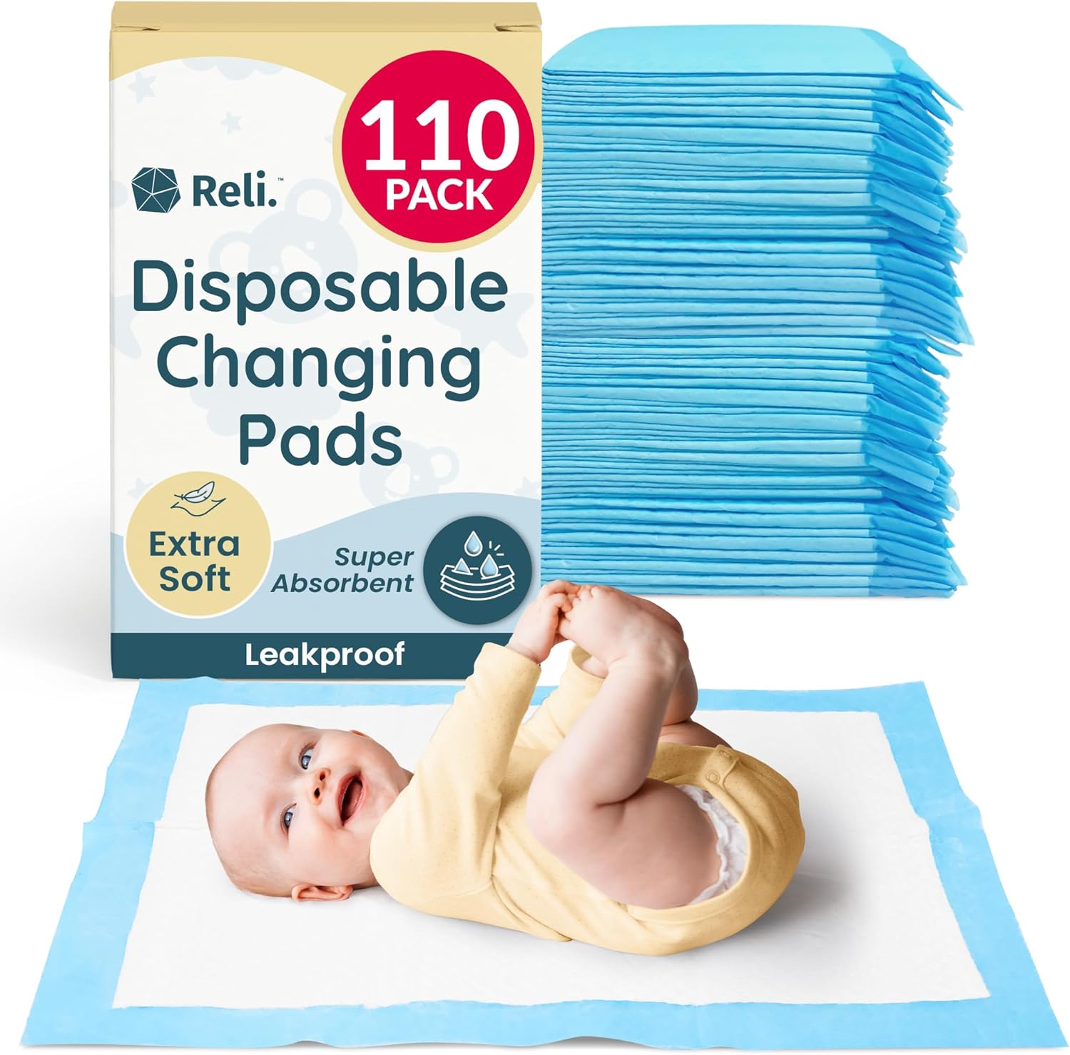 Reli. disposable changing pads 110 pack front view