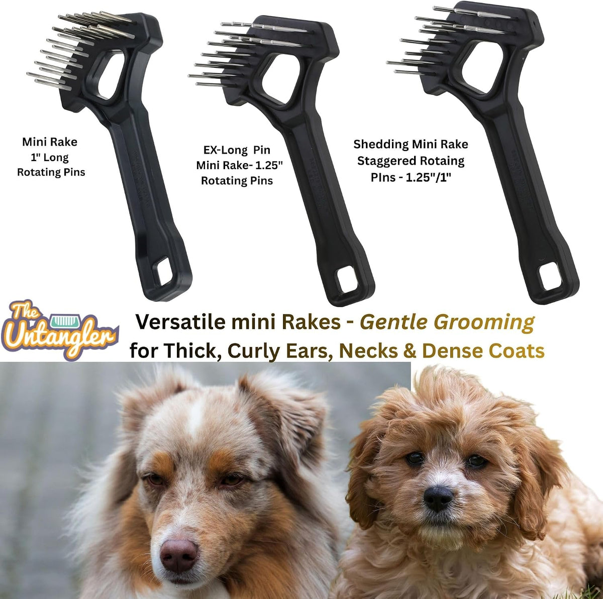 Untangler mini-rake detangling thick dog coat