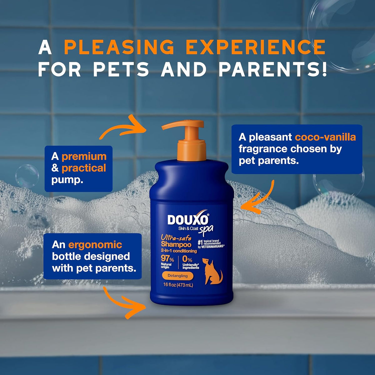 Fluffy clean dog after using Douxo sulfate free pet shampoo