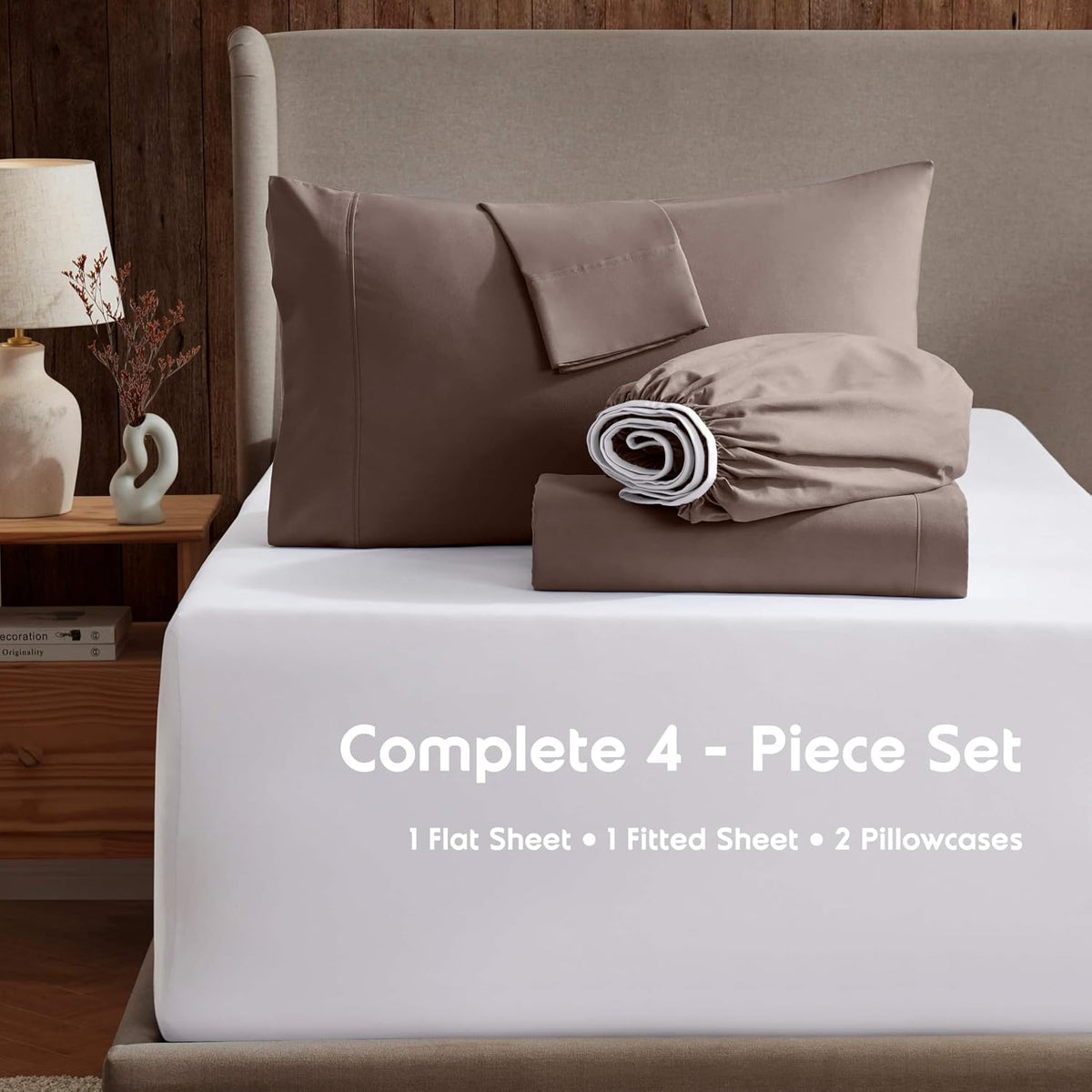 Nestl chocolate brown fitted sheet deep pocket angle view