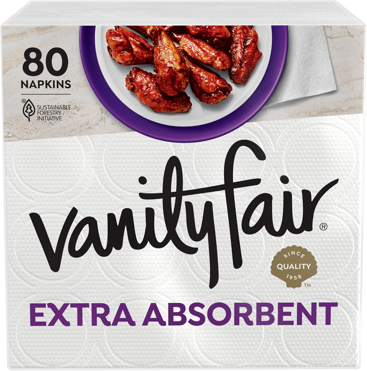 Vanity Fair Extra Absorbent Premium Paper Napkins 80 count pack front view