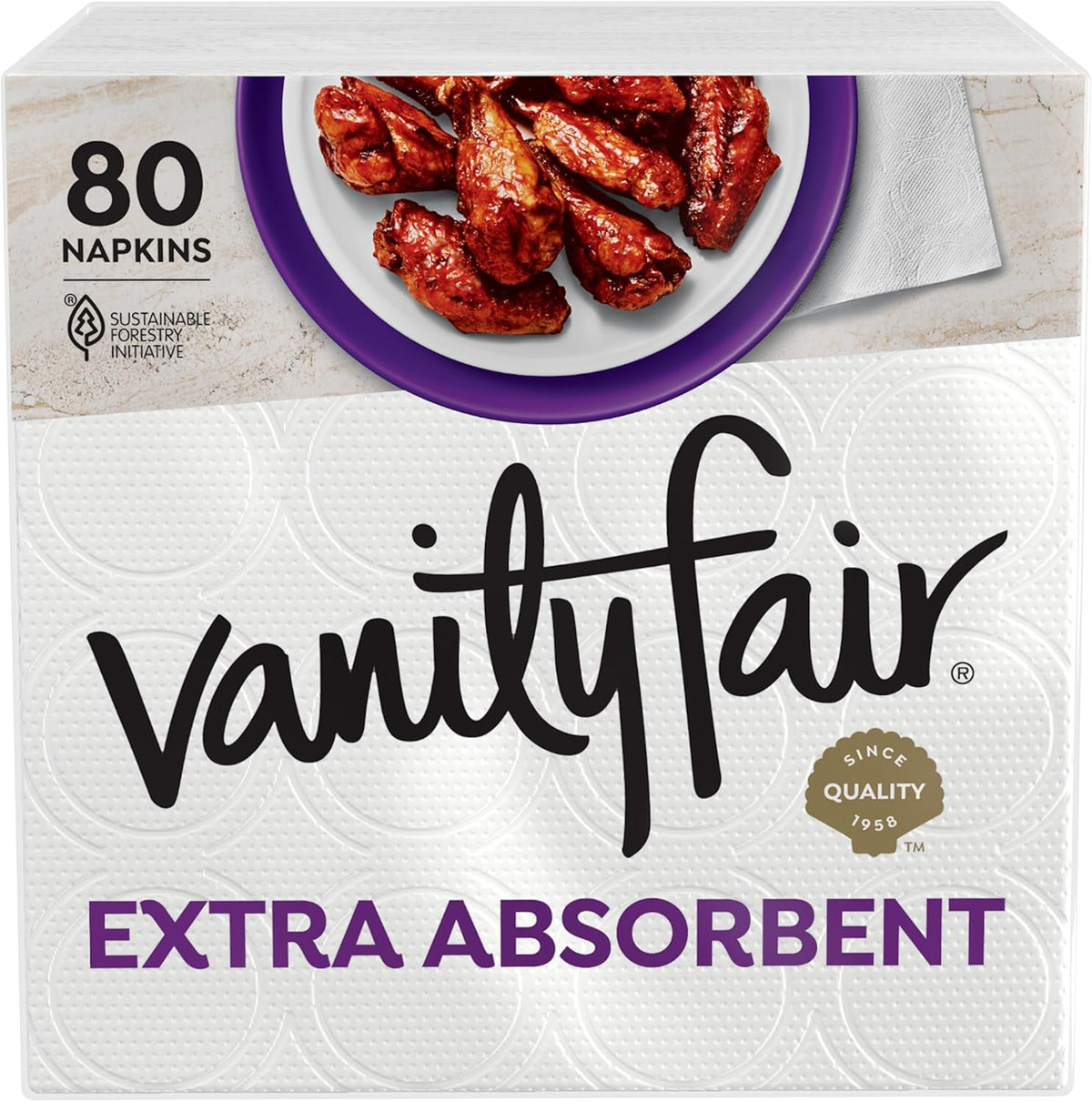 Vanity Fair Extra Absorbent Premium Paper Napkins 80 count pack front view