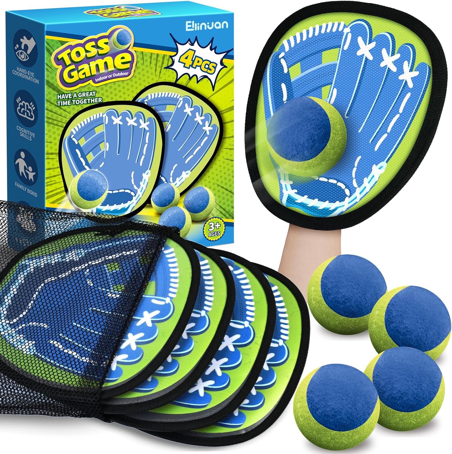 Ellinjan 4 pack toss and catch ball game set front view
