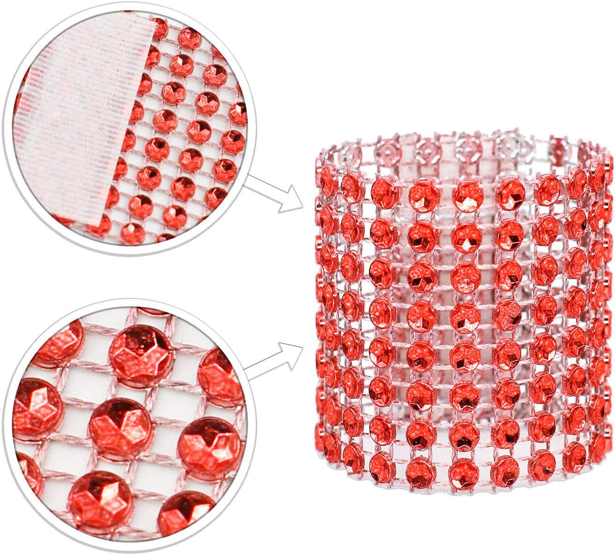Pack of 120 red rhinestone napkin rings displayed for event planning