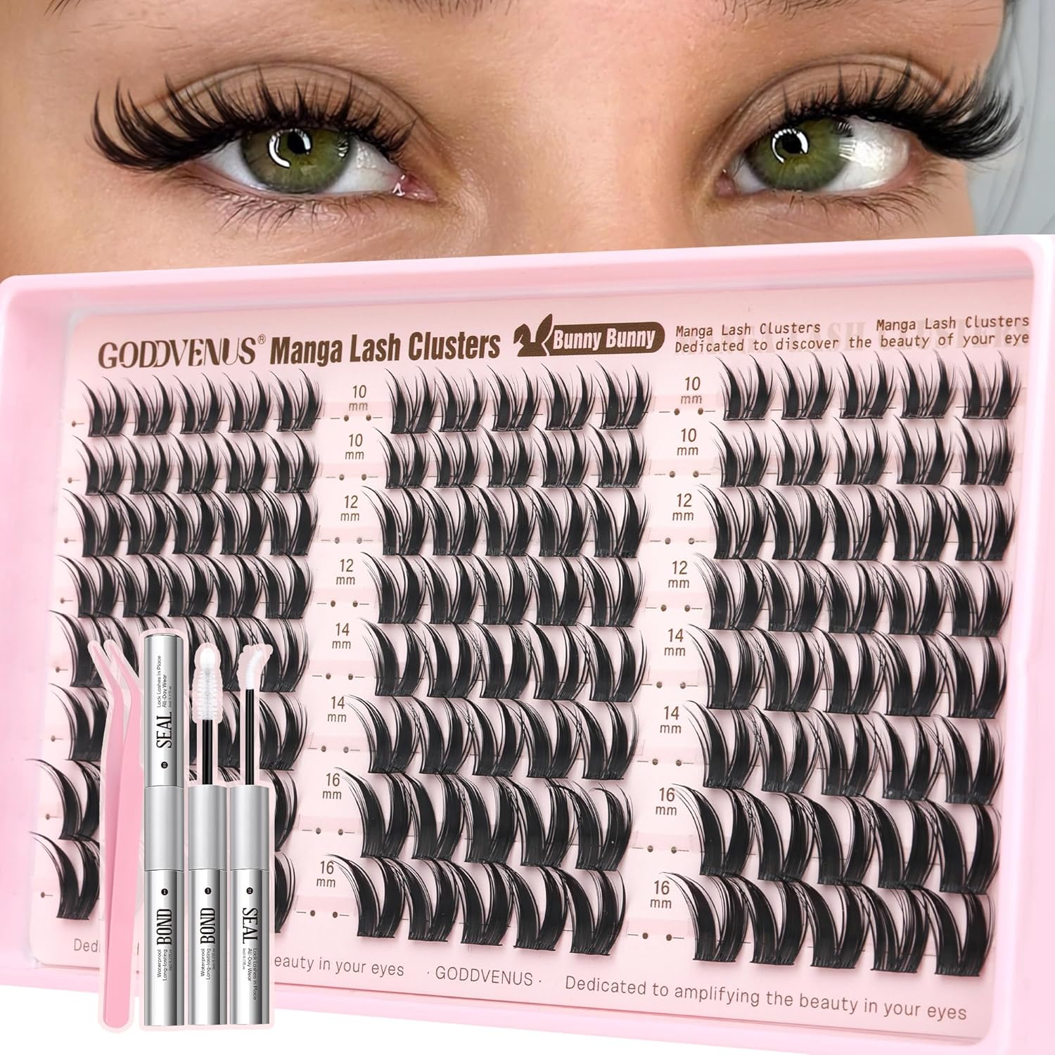 Goddvenus BUNNY Manga Lash Clusters Kit Natural Cluster Eyelash Extensions Wispy Fairy Eyelash Clusters Anime Individual Lash Extensions Kit C Curve False Eyelashes 10-16mm Pestaas Postizas Naturales - Image 1