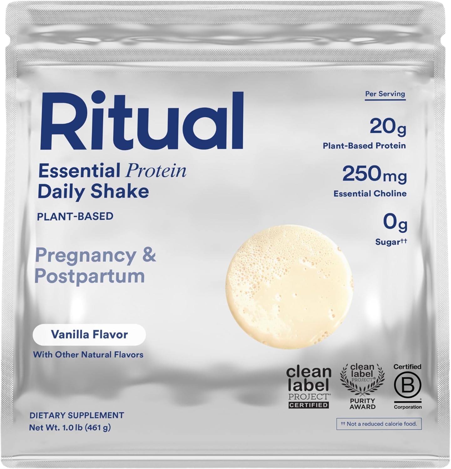 Ritual Prenatal Vegan Protein Powder - 20g Pea Protein and Choline to Support Pregnancy, Postpartum, Lactation and Lean Muscle* - Tested for Heavy Metals - Sugar Free** - Non-GMO - Vanilla - 1 Lbs - Image 1