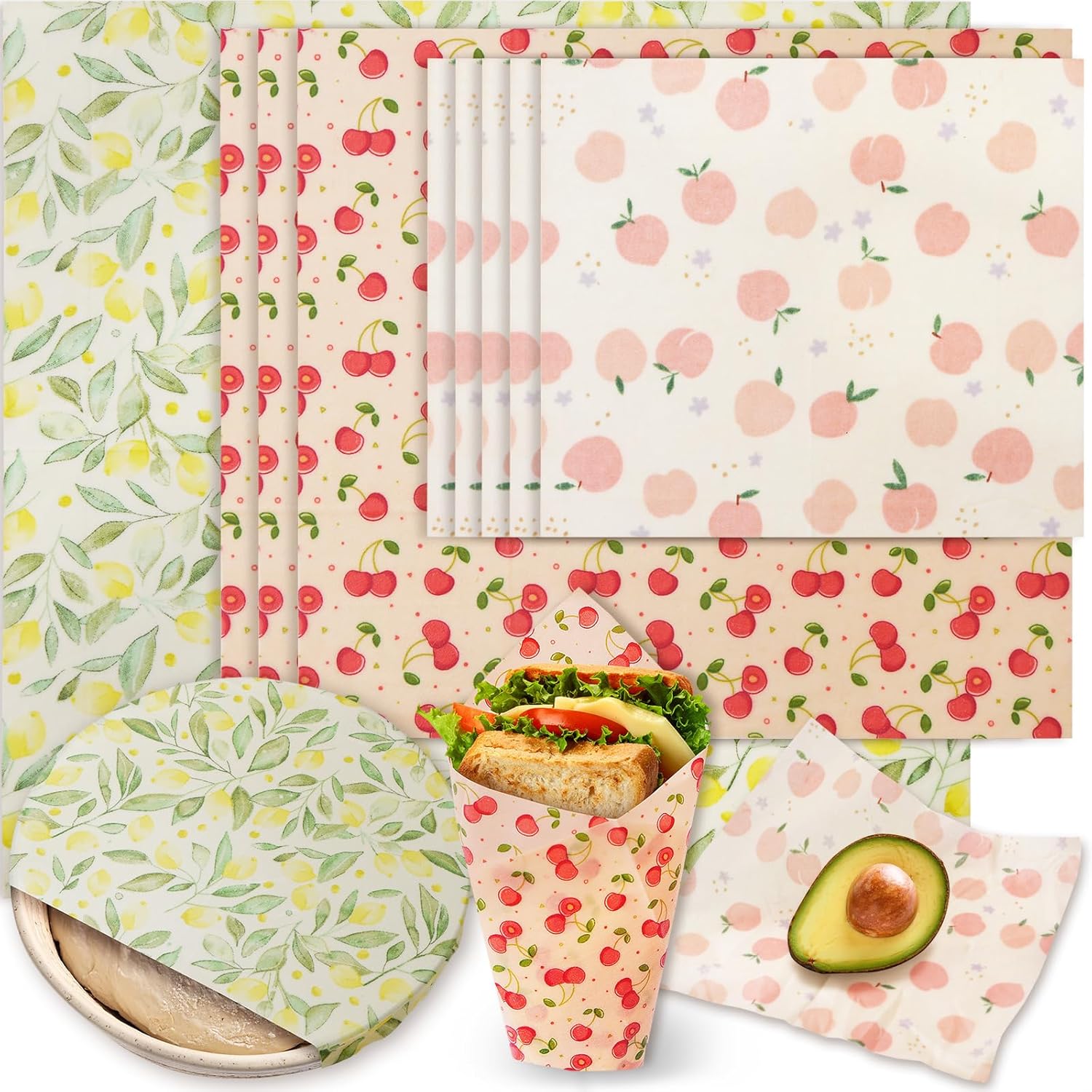 Lyvhoris 9 pack reusable beeswax food wraps front view