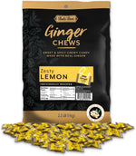 Size comparison of the two point two pound bulk bag filled with two hundred fifty ginger chews.