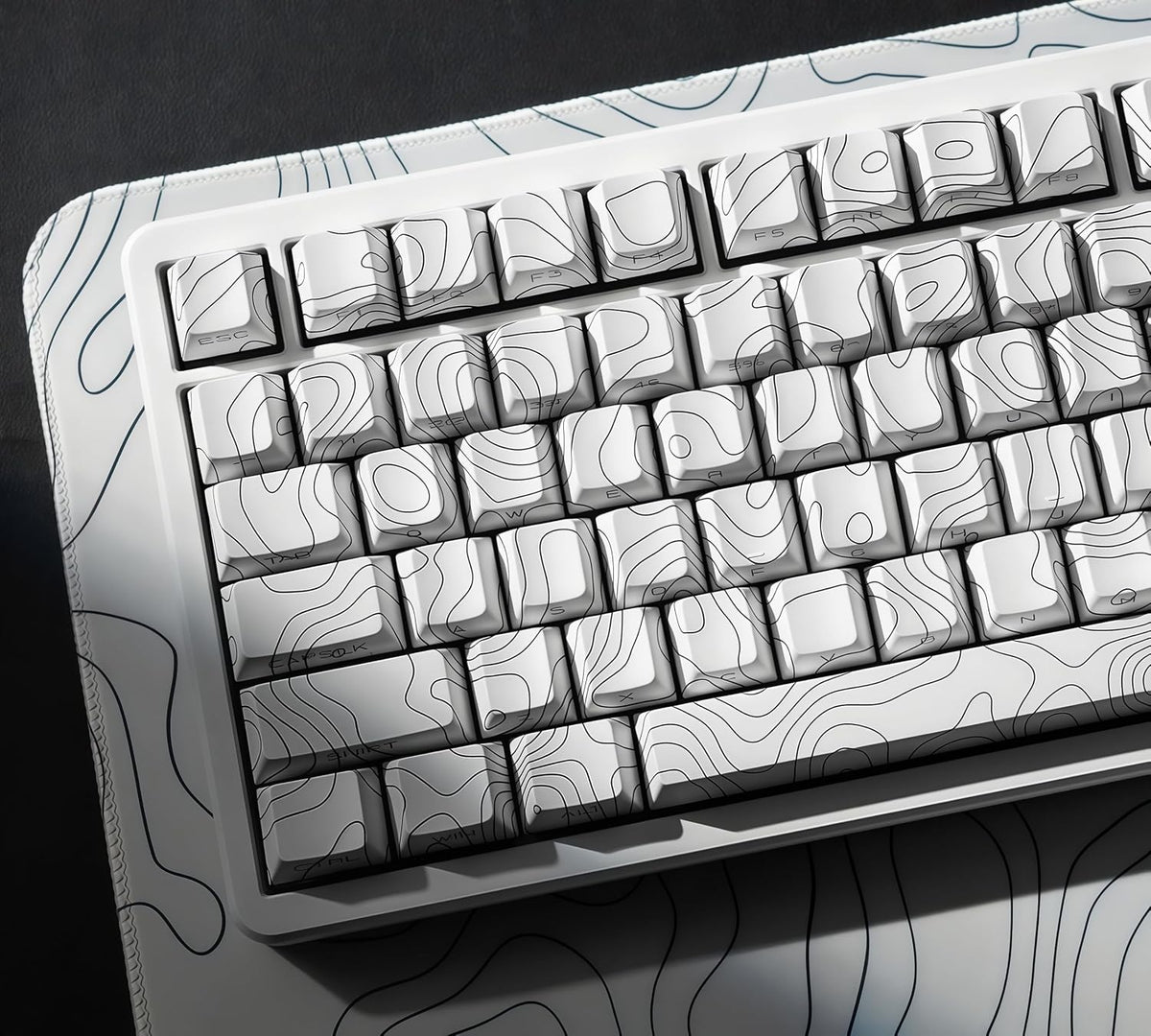 Dagaladoo white topographic mechanical keyboard keycaps front view