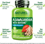 Naturelo ashwagandha supplement bottle back label ingredients panel