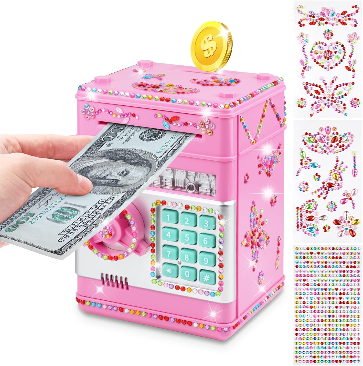 Ranphykx kids electronic piggy bank front view pink color money safe