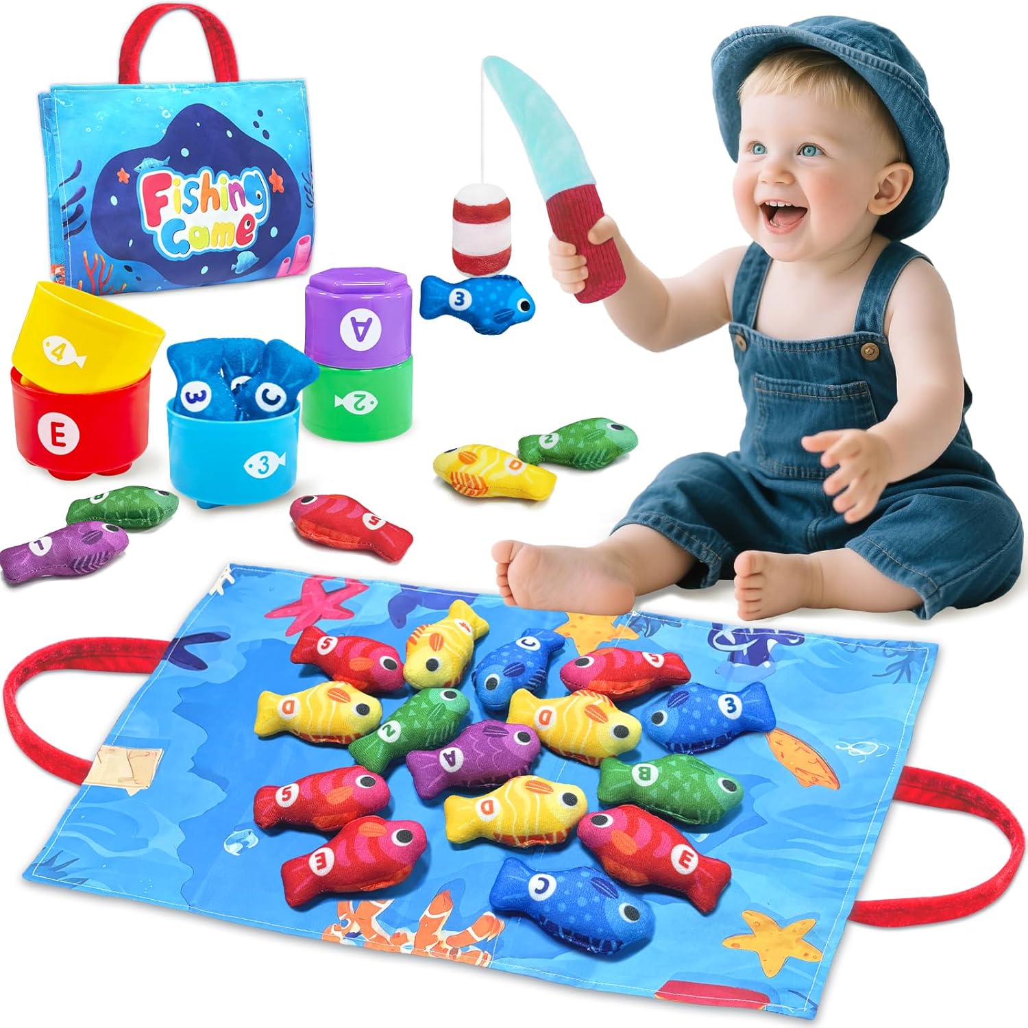 Gagule Montessori fishing game and stacking cups set front view