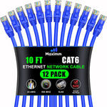 Maximm Cat 6 Ethernet Cable 10 Feet Blue 12 Pack front view