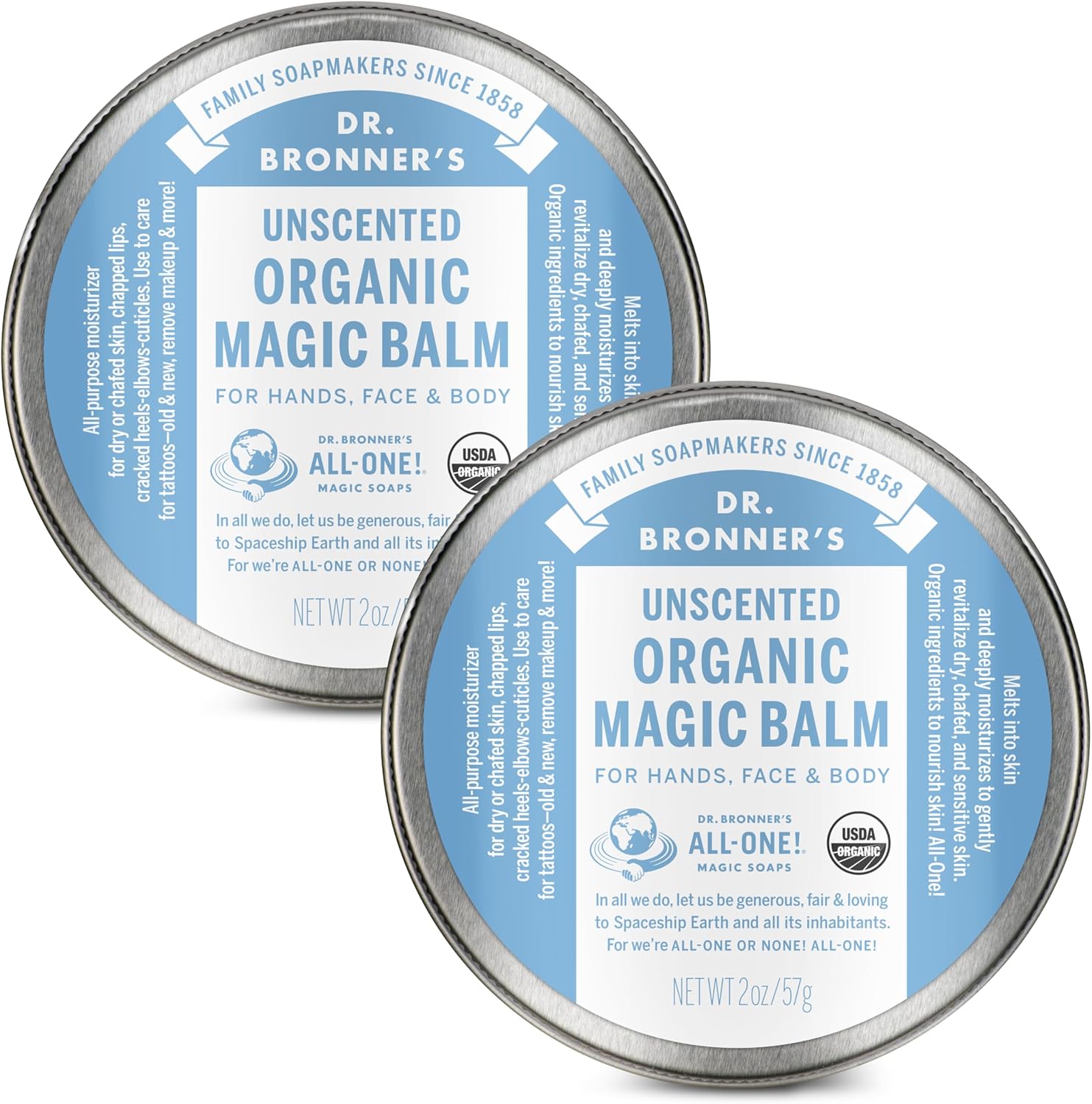 Dr Bronner's Organic Magic Balm Baby Unscented front view showing the product packaging