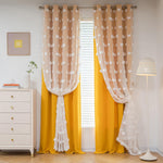 MYSKY HOME Nursery Curtains Yellow Double Layer Curtains for Bedroom 63 Inch Long Curtains for Kids Room Kithen White Pom Pom Sheer Grommet Room Darkening Window Curtains 2 Panels Set, 52 x 63 Inch - Image 9