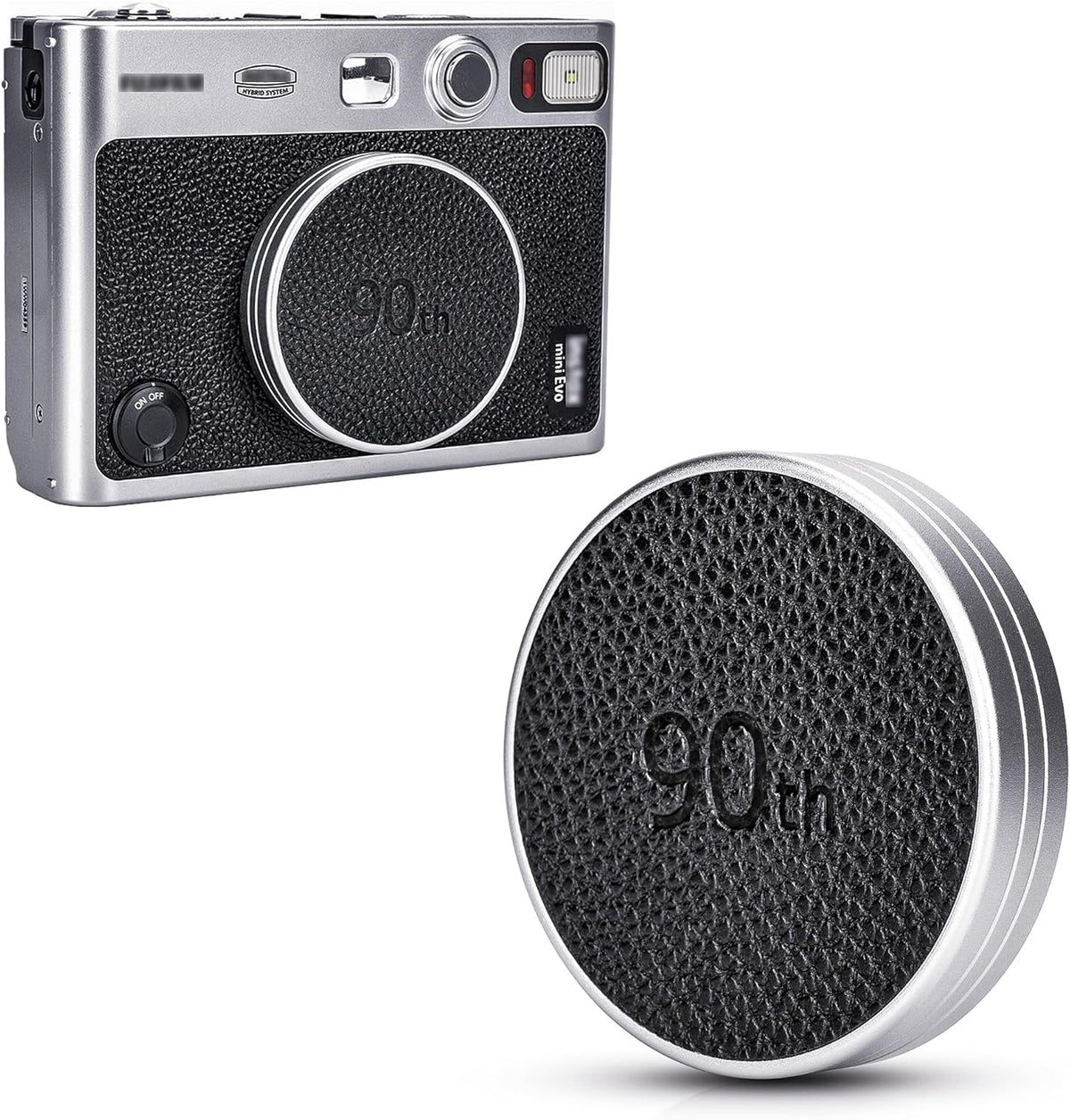 JJC Retro Leather Lens Cap front view premium camera accessory for Instax Mini EVO
