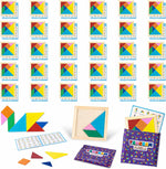BONNYCO Tangram Wooden Puzzle Pack Of 30 front view of colorful geometric shapes for party favors