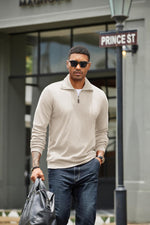 COOFANDY Men's Quarter Zip Up Pullover Mock Neck Long Sleeve Sweater Casual Corduroy Polo Sweatshirt - Image 9