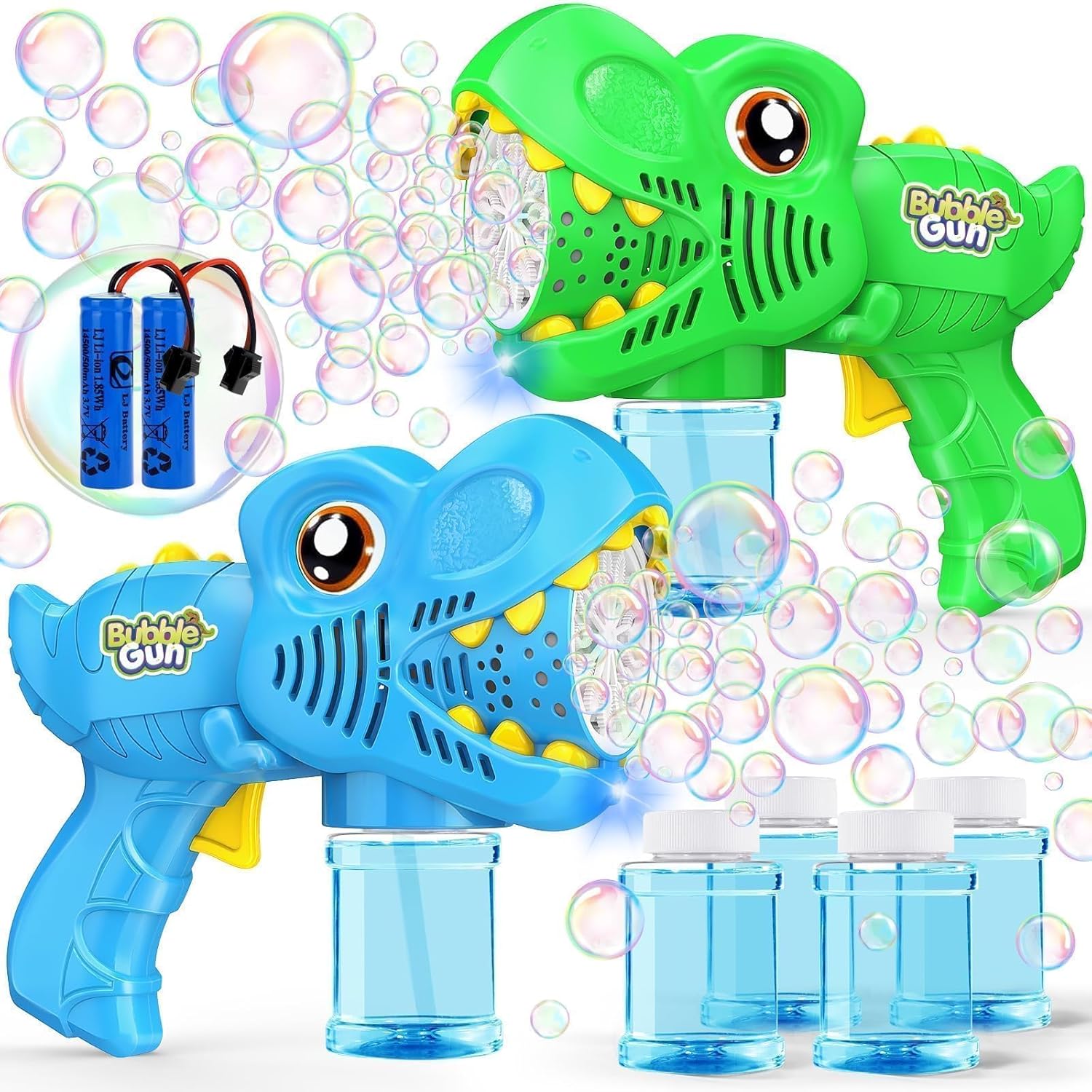 Yunaking dinosaur bubble gun 2 pack front view