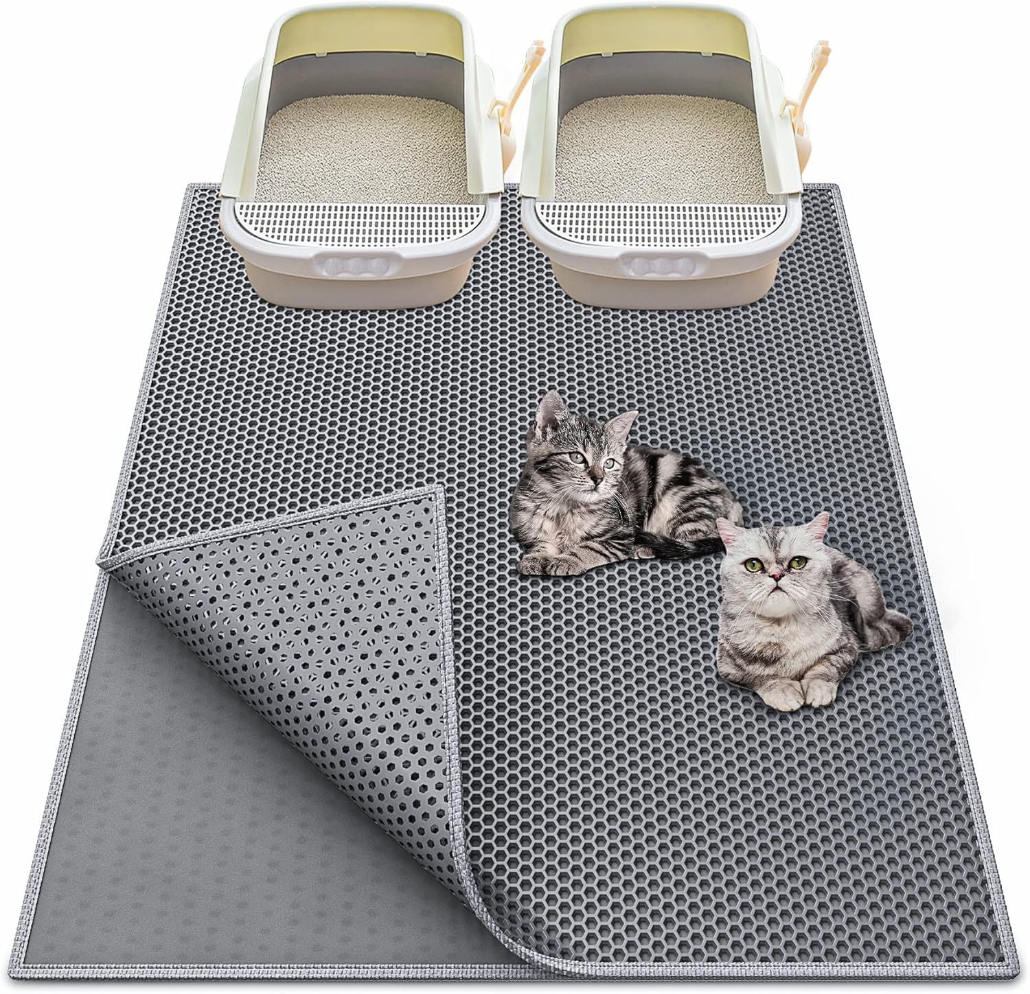 Waretary cat litter box mat grey front view showing honeycomb trapping pattern