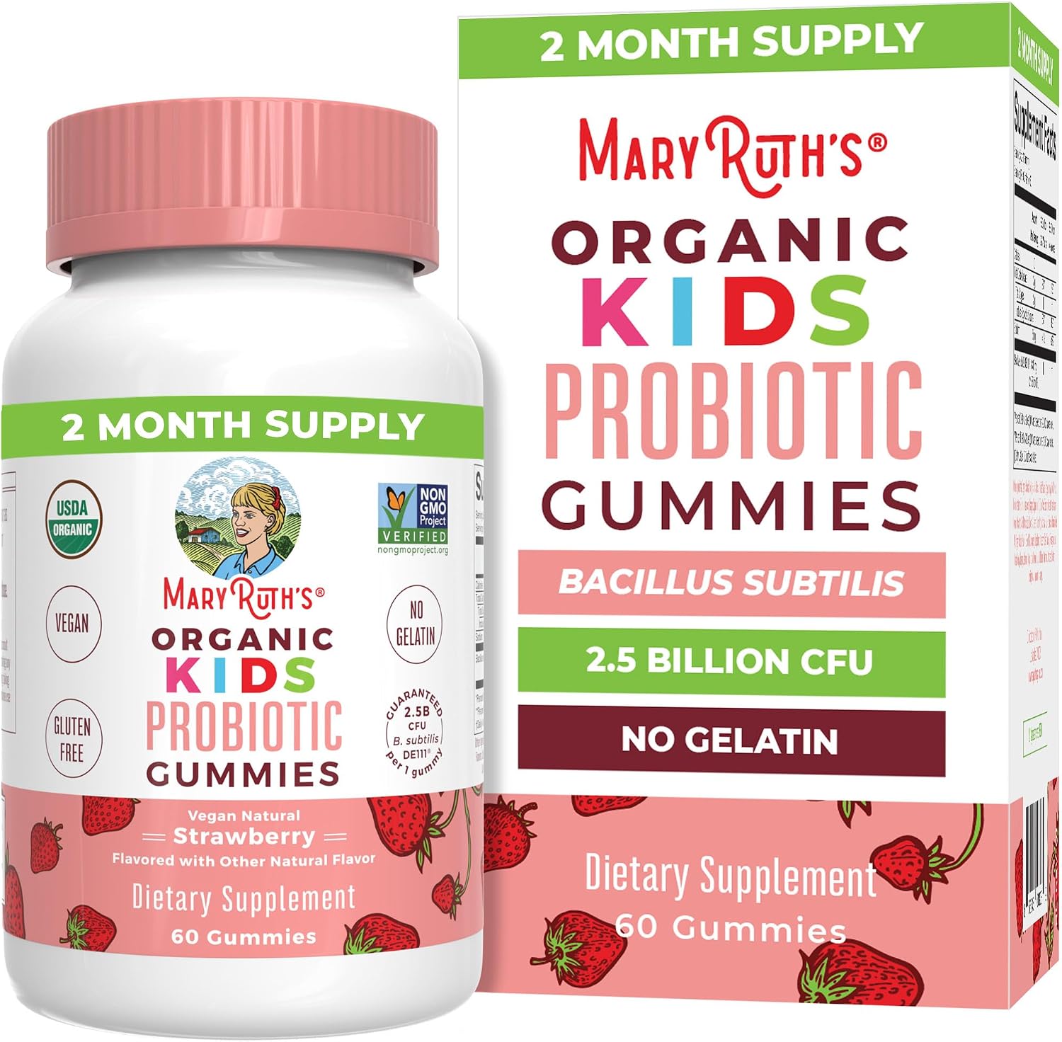 MaryRuth Organics kids probiotic gummies front view bottle package