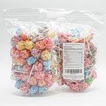 Close up of individually wrapped classic American hard candy lollipops