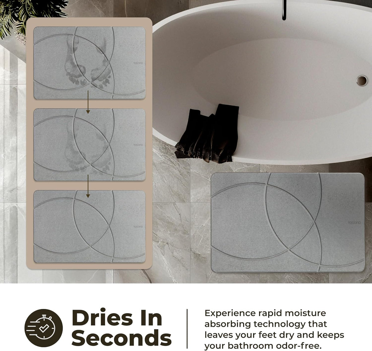 TOSORO non-slip bathroom floor mat with anti-slip backing