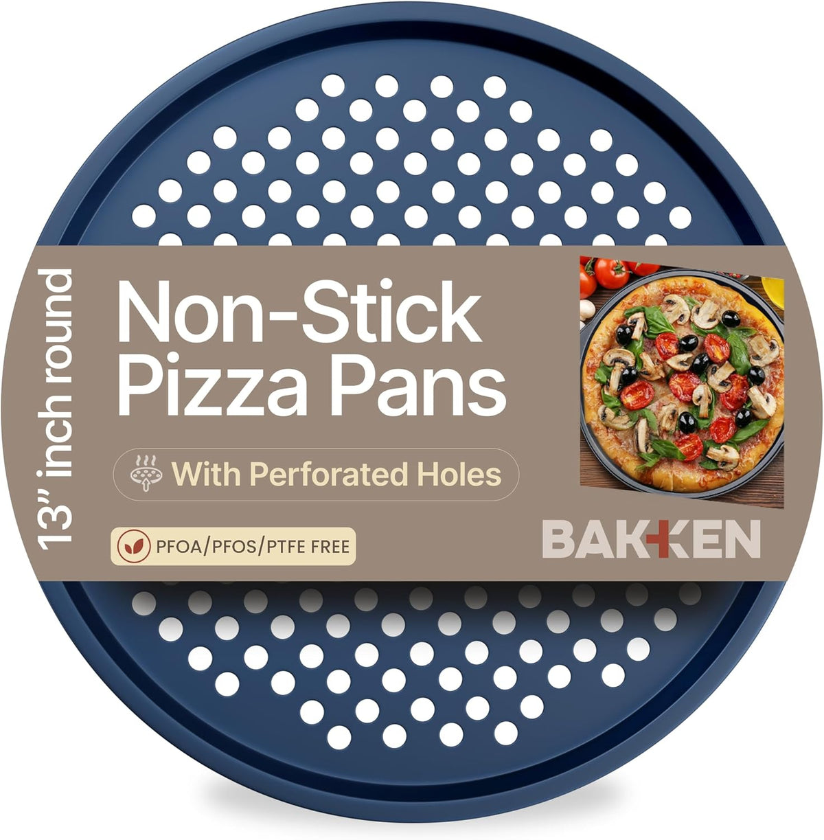 Bakken Pizza Baking Pan - Round Perforated Carbon Steel Pan with Non-Stick Marble Coating, Oversized Silicone Handle, Dishwasher Safe, High-Temperature Resistant, Durable & Easy Cleanup White, 2 Pack - Image 12