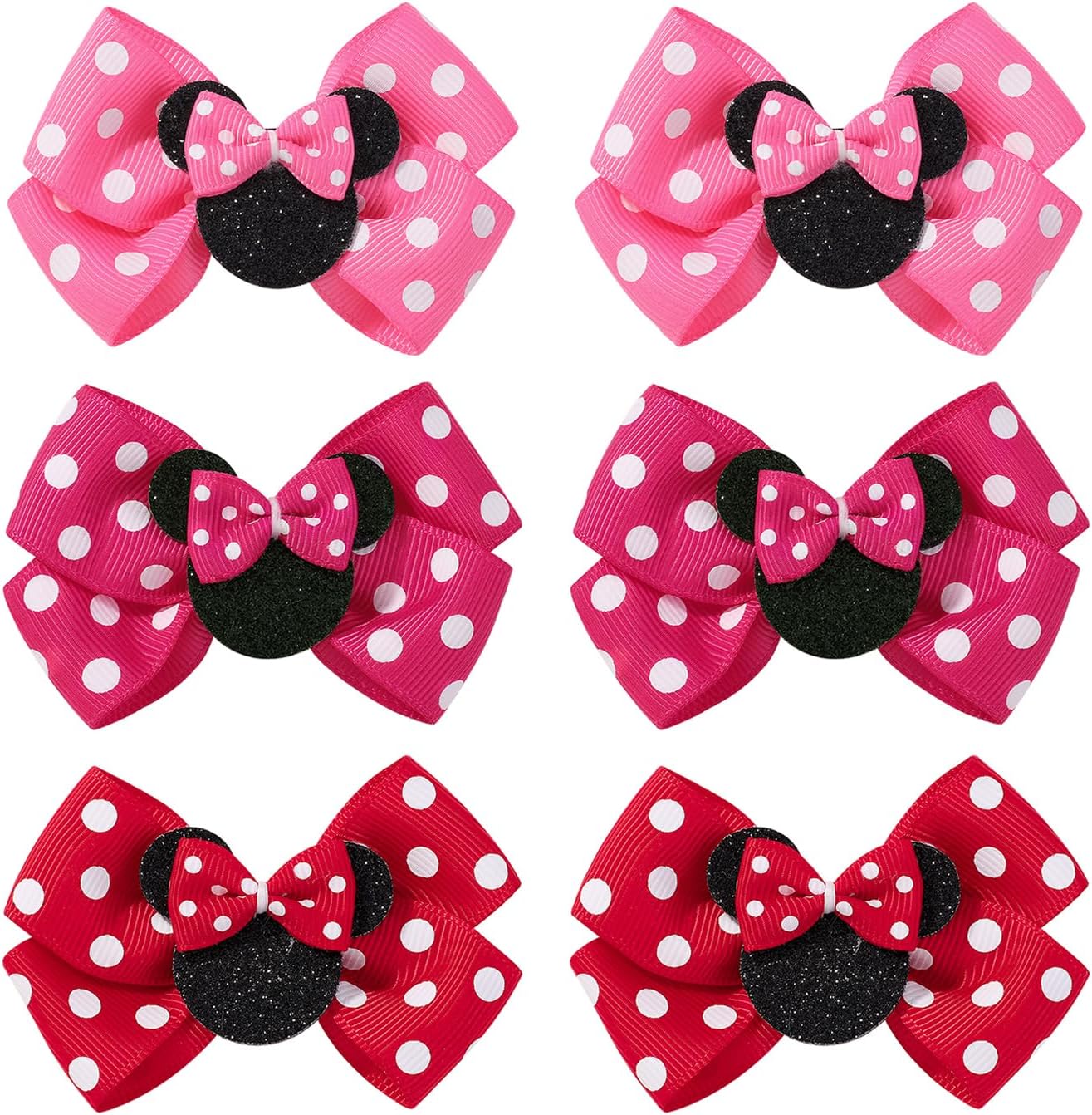 YHXX YLEN 6PCS Mouse Ears Hair Bows Clips front view