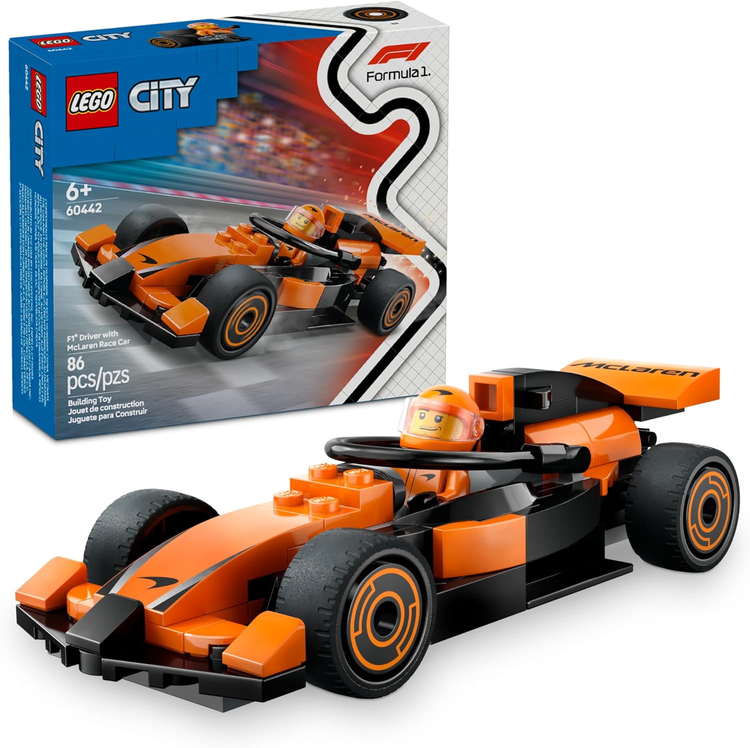 LEGO City F1 Driver with McLaren Race Car front view vehicle toy