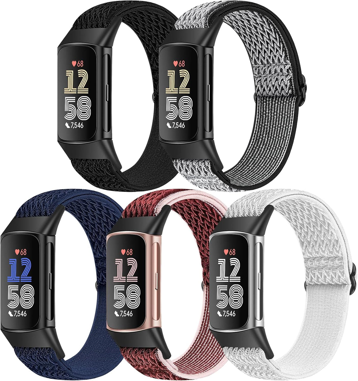 Bcuckood elastic nylon watch bands front view showing all five colors
