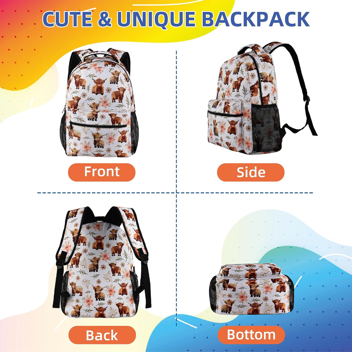 Catilo student bookbag side profile highlighting pocket depth.