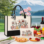 Itotegifts teacher tote bag showing retro floral graphic detail