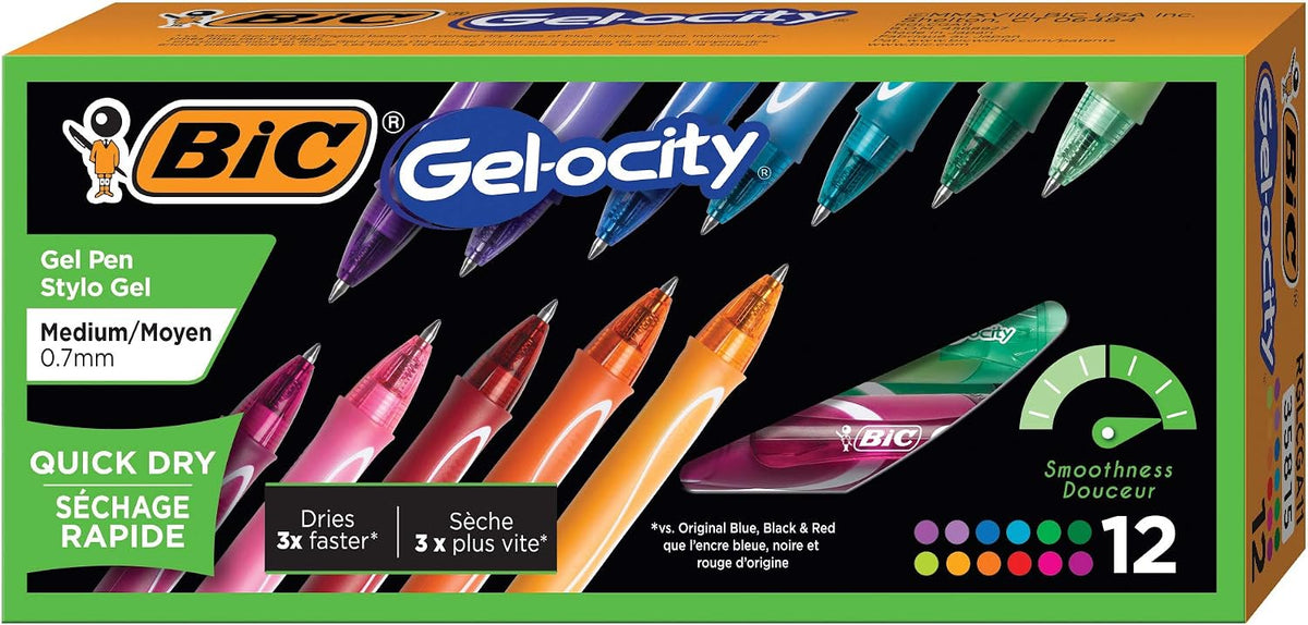 BIC Gelocity Quick Dry Blue Gel Pens, Medium Point, 0.7 mm, 12-Count Pack | Full Grip Design, Smooth Writing Experience, Retractable Clip, Ideal for Students and Teachers, School Supplies - Image 14