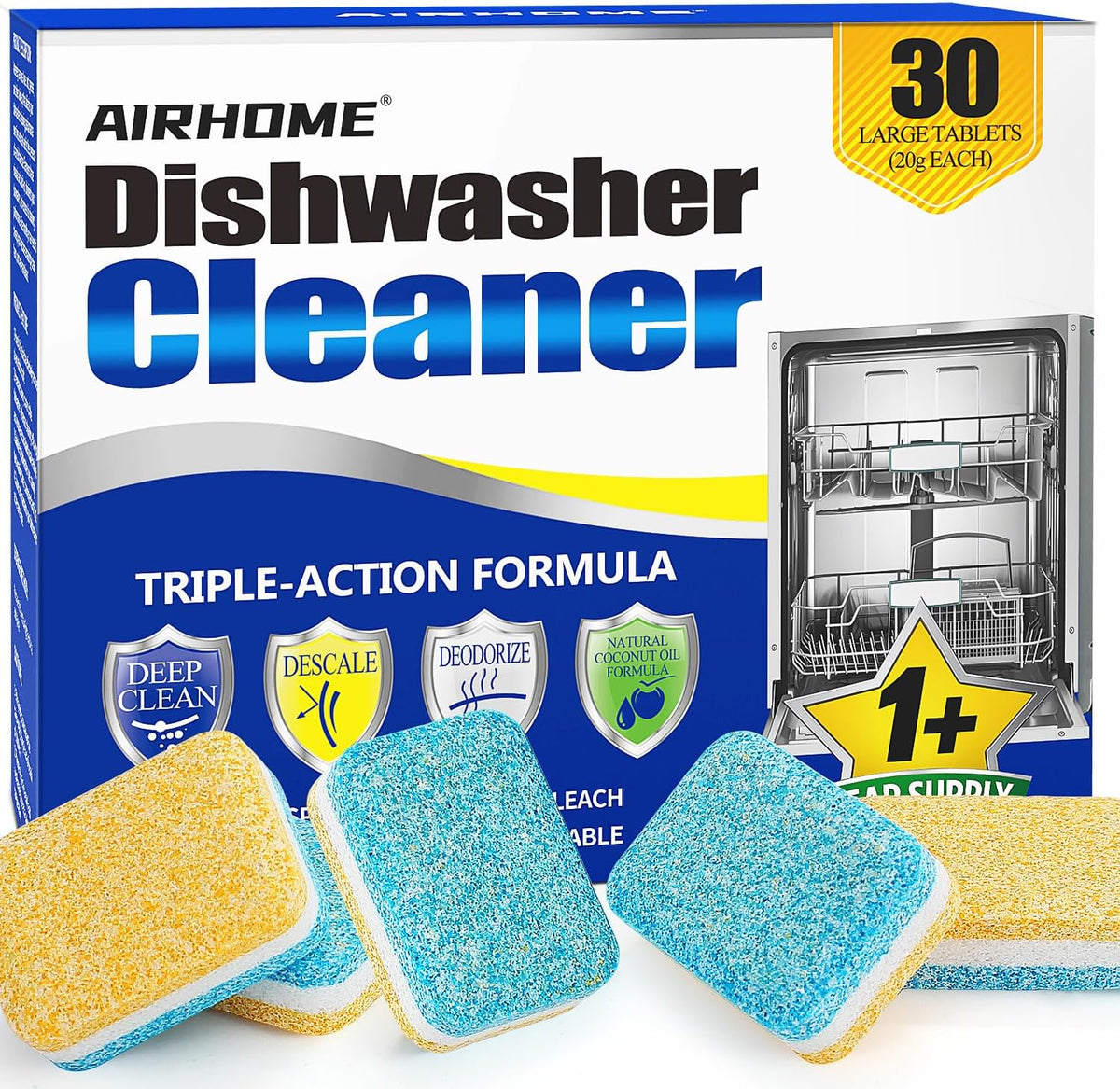 Airhome dishwasher cleaner tablets 30 count front view packaging