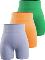 YNNTHY Women's Biker Shorts Workout Gym Ribbed High Waisted Spandex Yoga Shorts 3 Pack - Image 12