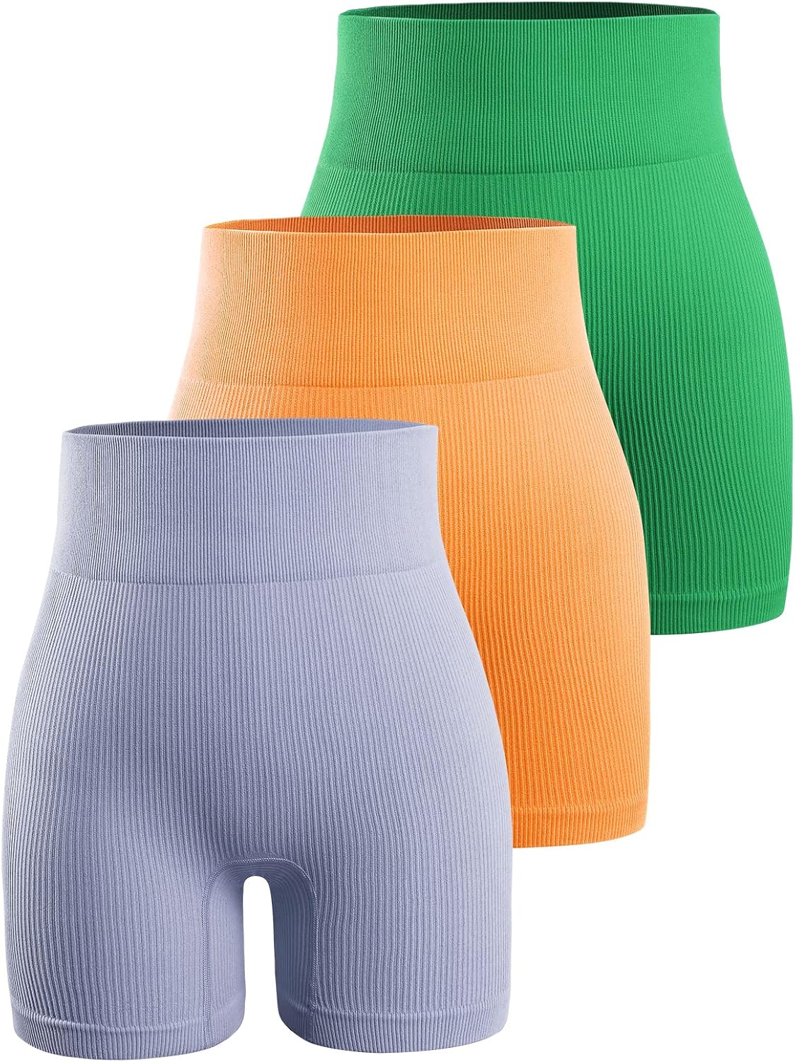 YNNTHY Women's Biker Shorts Workout Gym Ribbed High Waisted Spandex Yoga Shorts 3 Pack - Image 12