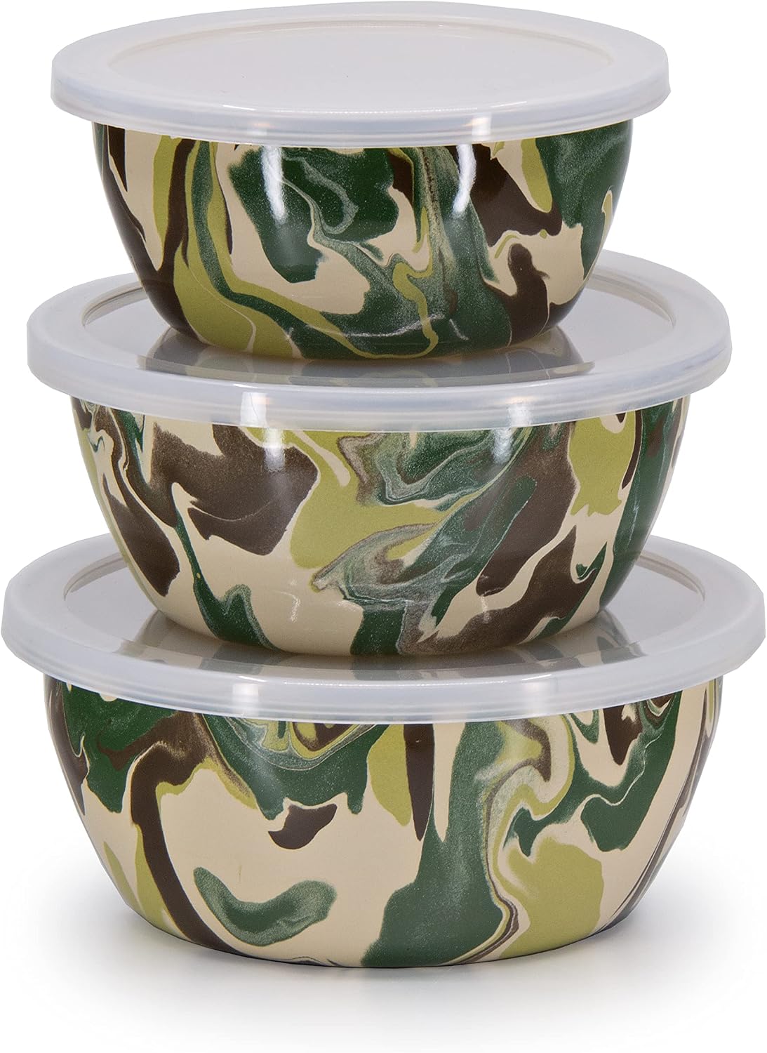 Golden Rabbit enamelware set displayed on a kitchen countertop