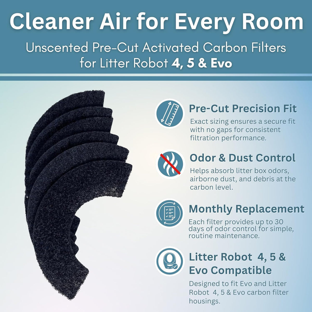 Premium black carbon replacement sheets for pet safe dust reduction