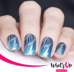 Mermaid scale and wave nail art designs on metal plate