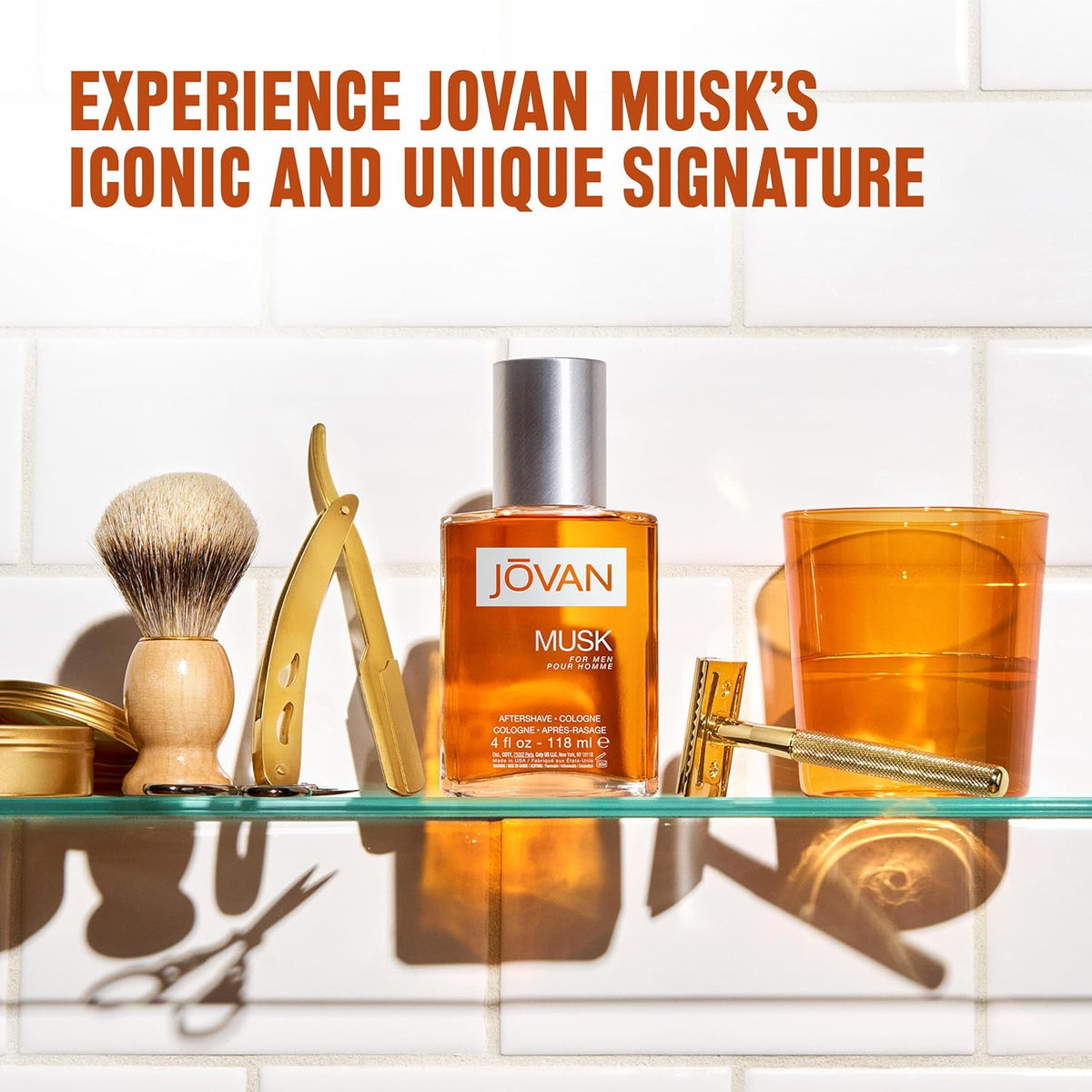 Jovan Musk 8 fluid ounce splash bottle back side view